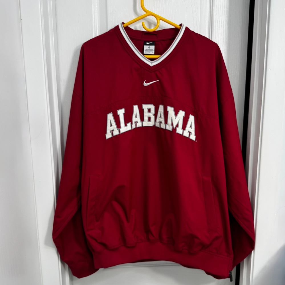 NIKE Alabama Crimson Tide V-Neck Windbreaker w/ Center Swoosh VTG - Size XL